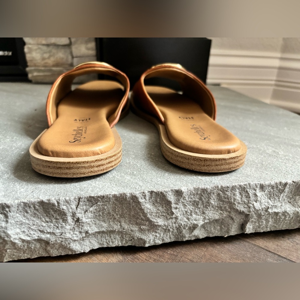 Seychelles Women’s Size 8.5 Tan Leather Gold End Of Time Slide Sandal FLAW - Picture 5 of 10